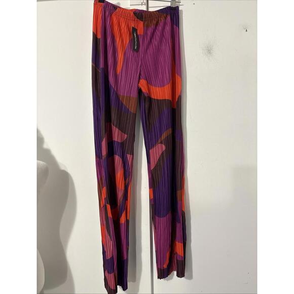 PrettyLittleThing Pink Print High Waisted Wide Leg Pants - Size 4 New With Tags - Picture 1 of 9